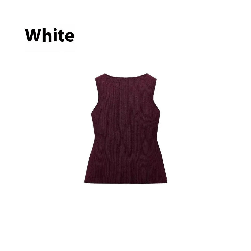 Dark red viscose sweater vest with gold buttons and textured 3D pattern, slim fit sleeveless cardigan style
