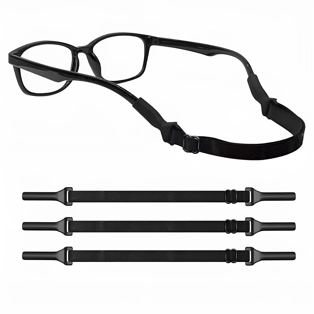 Black adjustable glasses cord with silicone earpiece hooks for anti-slip eyewear retention