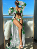 Women's long sleeve blouse and banded bikini set with robe in multiple colour options