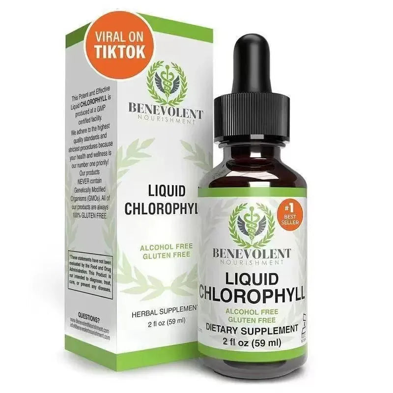 60ml bottle of peppermint-flavoured liquid chlorophyll drops with dropper for adult digestive care