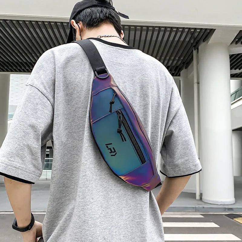 Blue reflective crossbody cycling shoulder bag with Oxford cloth construction and soft handle