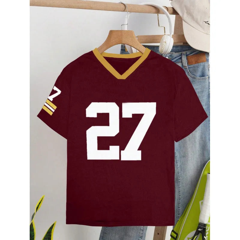 Red cotton loose fit T-shirt with digital letter printing and short sleeves