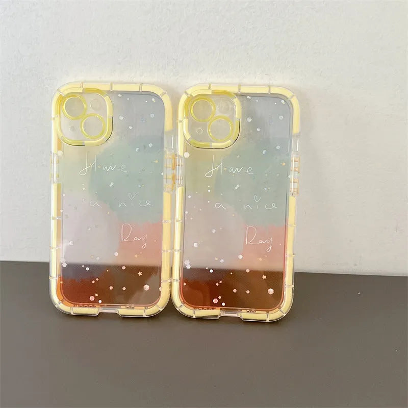 Minimalist contrast colour silicone iPhone case with yellow edge trim shown on iPhone