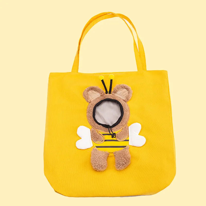 Little Bee Design pet carrier bag in canvas with safety zippers and adjustable side opening for cats and dogs.