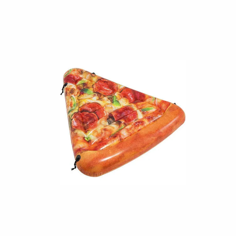 Pizza-themed inflatable surfboard recliner measuring 175cm by 145cm for pool lounging
