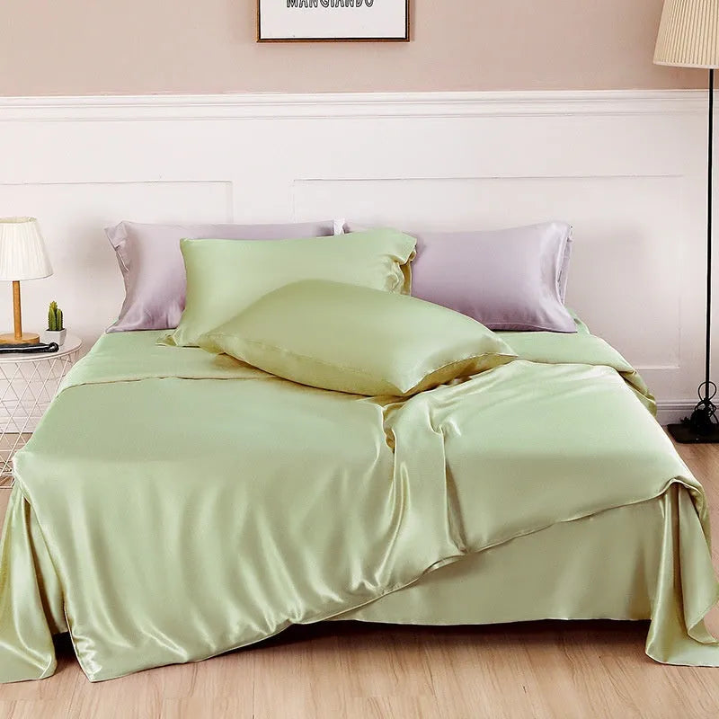 Double-sided silk duvet cover in lotus pink colour showing plain weave texture