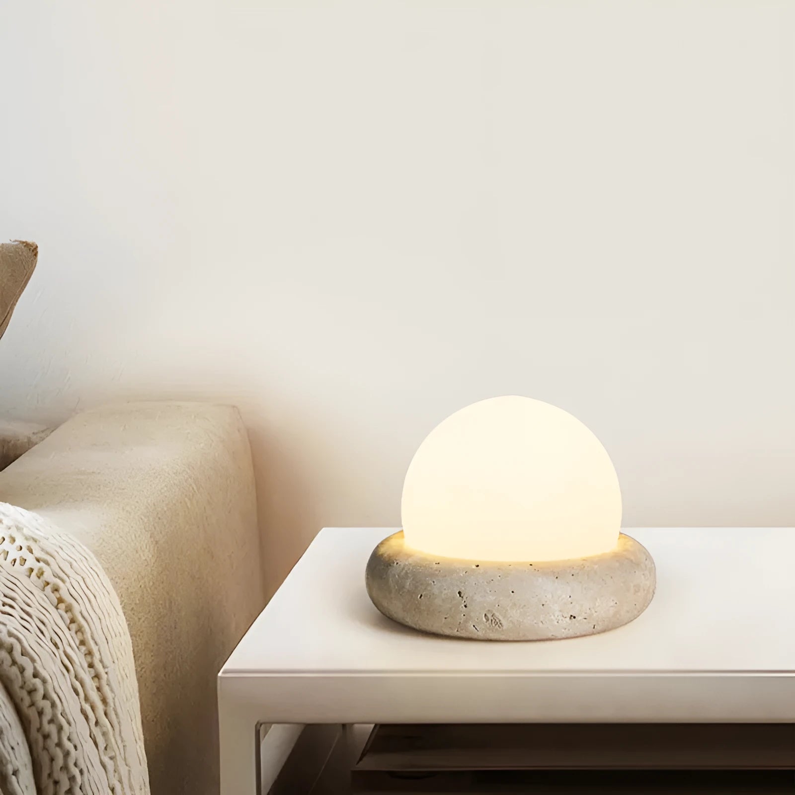 Cream coloured remote control bedside night light with modern simplicity design