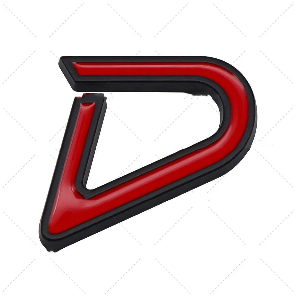 Metal car sticker decorative label with SD and D patterns in red silver colour for vehicle modification