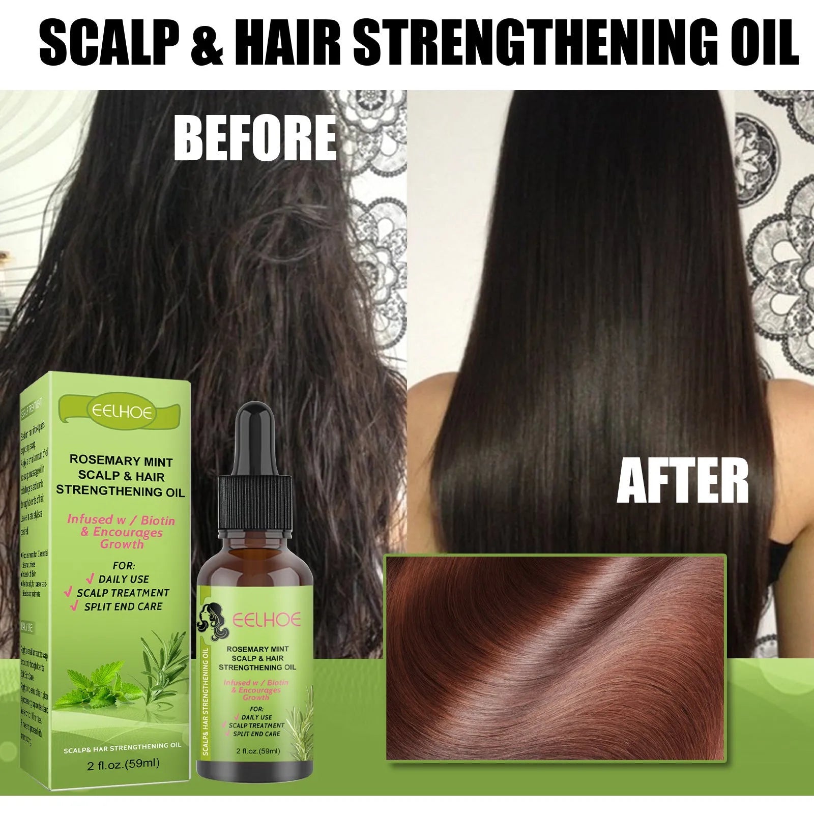 59ml bottle of rosemary mint hair growth fluid for scalp massage and treatment