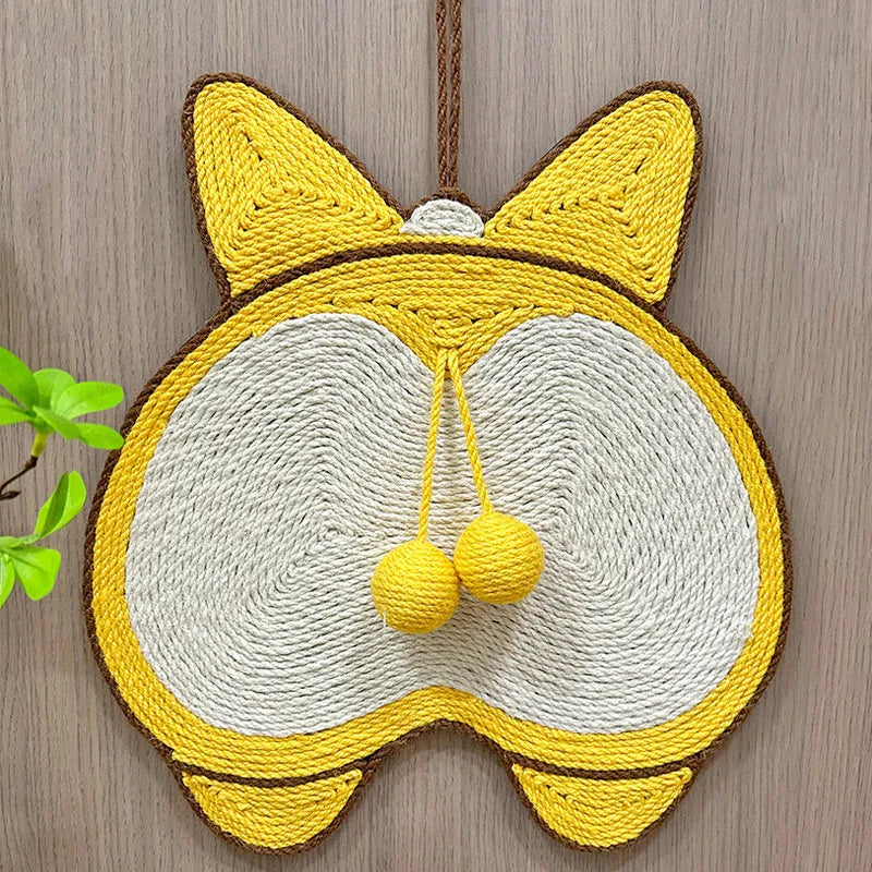 Yellow Corgi design cat scratching pad with sisal surface and anti-slip base