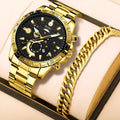 Gold-coloured men's stainless steel quartz watch with business styling and 10mm thickness