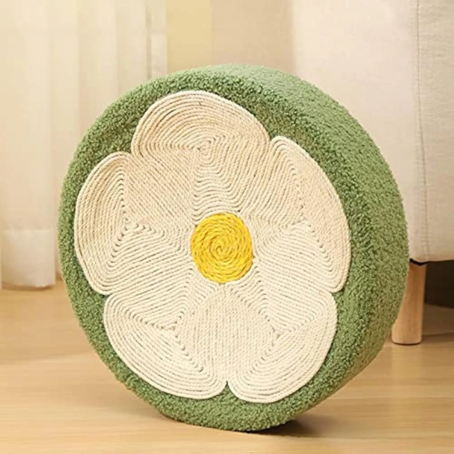 Green round sisal fabric cat scratcher bowl lounge bed for scratching and sleeping
