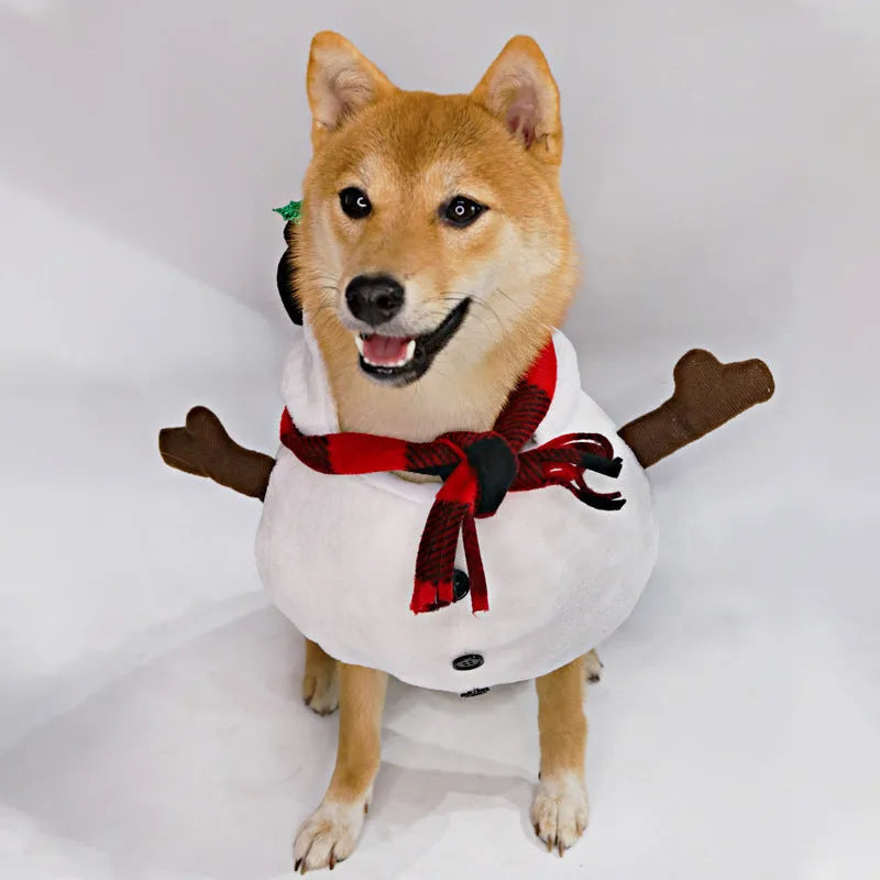 Christmas snowman dog costume polyester pet clothing in holiday setting