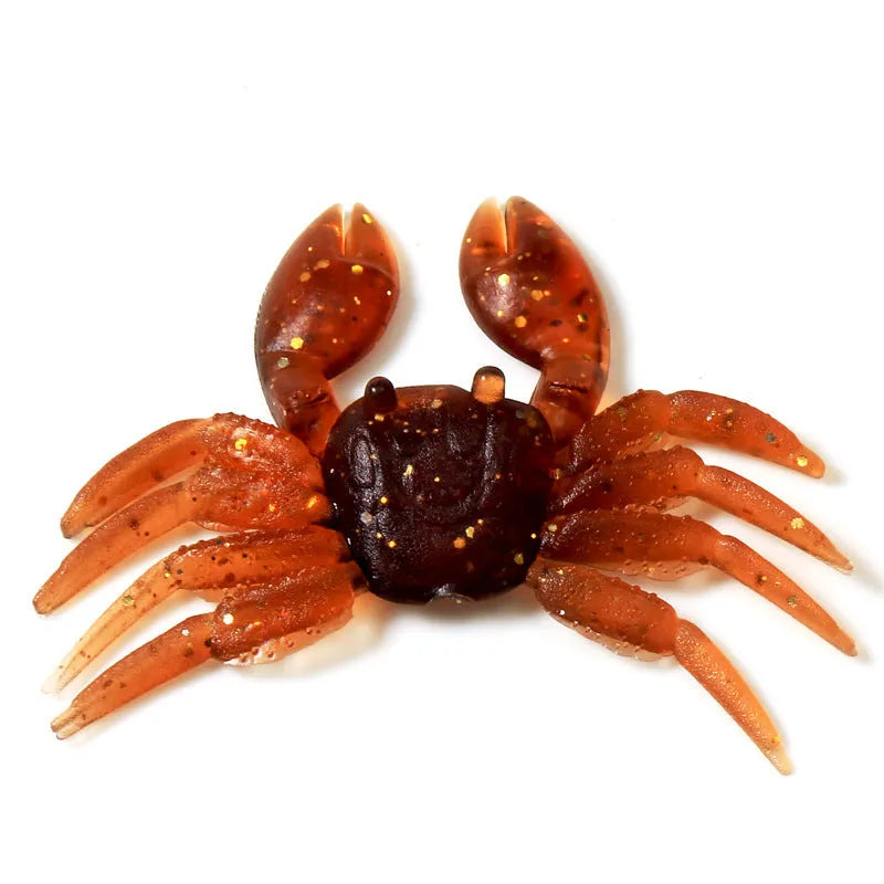 Brown and red soft PVC crab fishing lure measuring 8 cm in length
