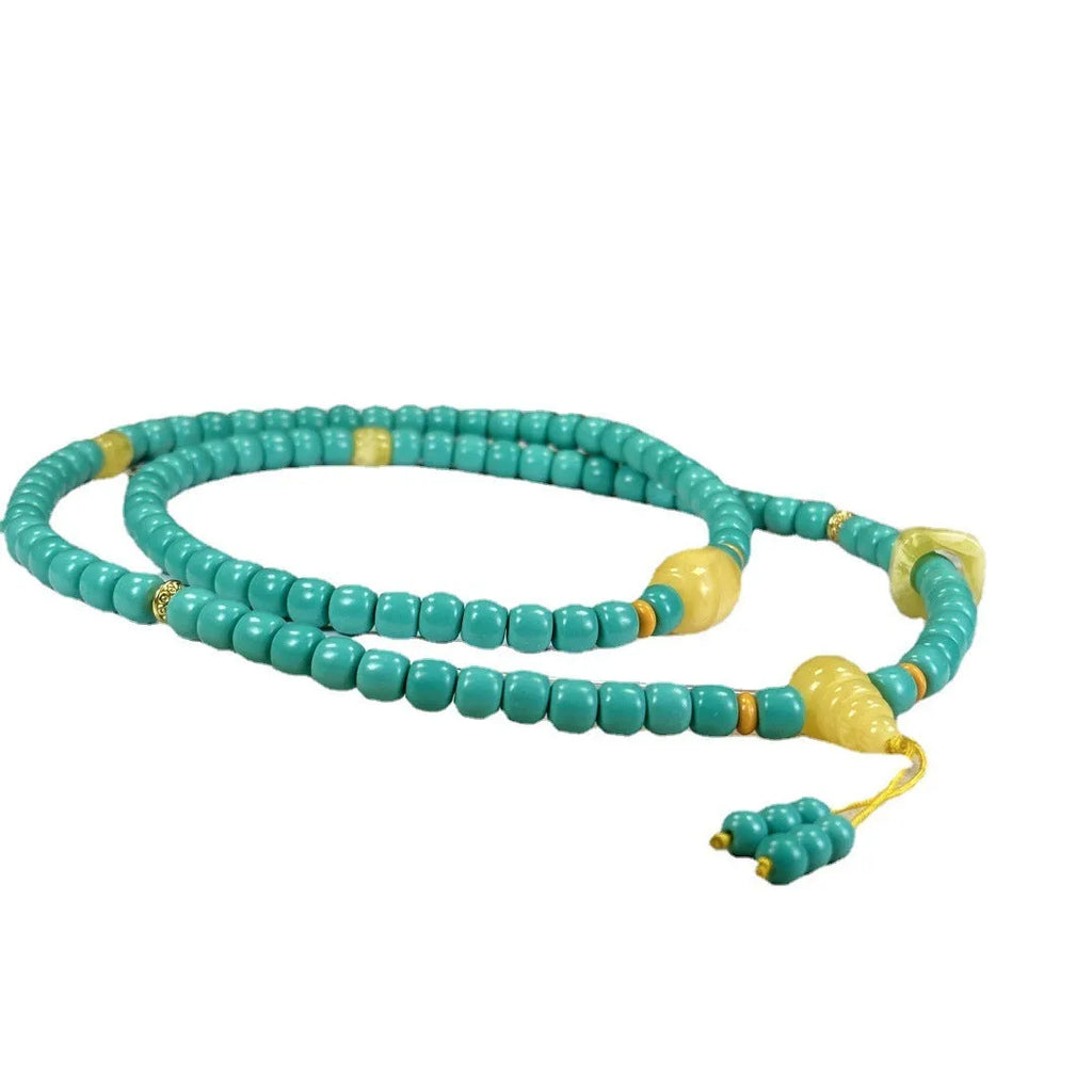 Turquoise mesh flower lucky pendant necklace on ball bead chain, adjustable 71-80cm