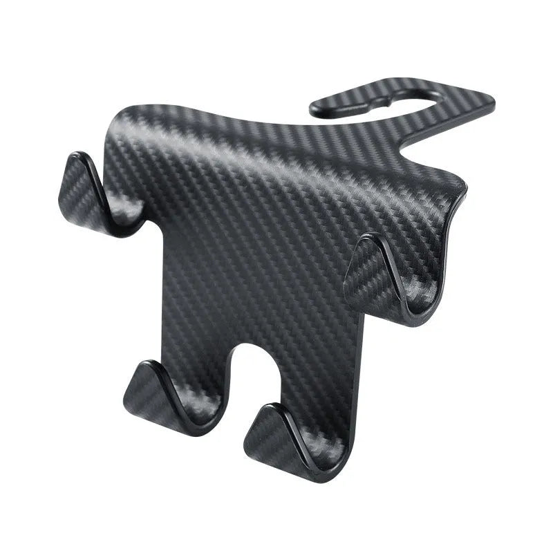 Black ABS plastic car multifunction hook and mobile phone holder bracket for rear seat storage.