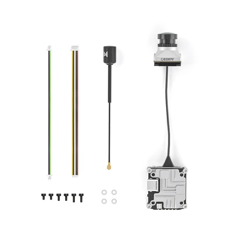Silver Caddx ADAPTS DJI FPV digital image transmission kit and Polar Vista hardware for drone upgrade.
