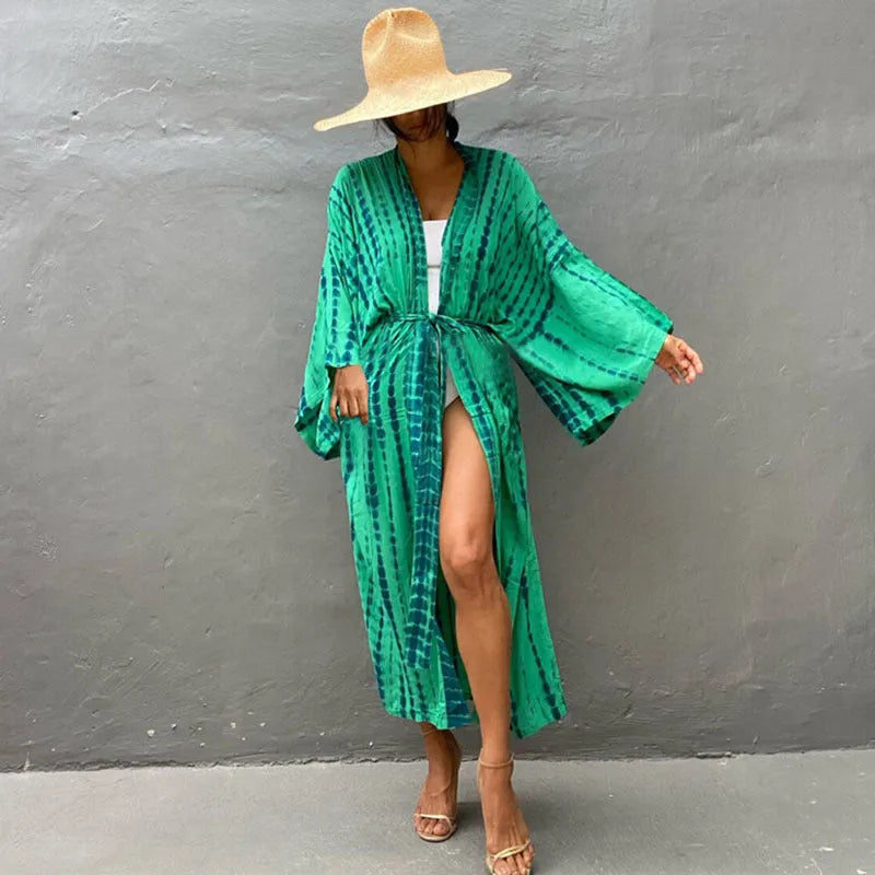 Loose cotton printed blouse for beach cover-up, shown in DN0712 series colour.