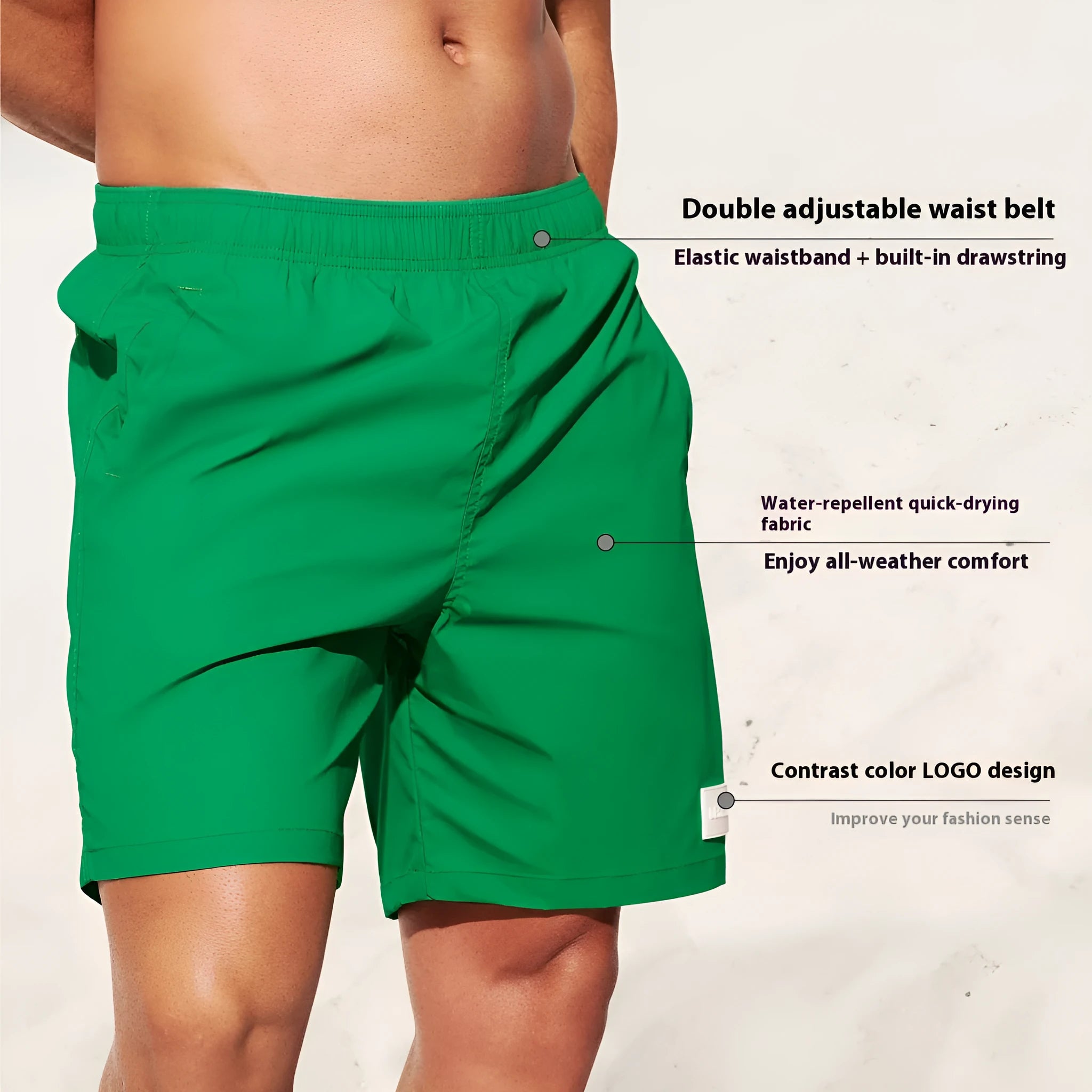 Men's quick-dry nylon sports shorts in blue with straight leg opening