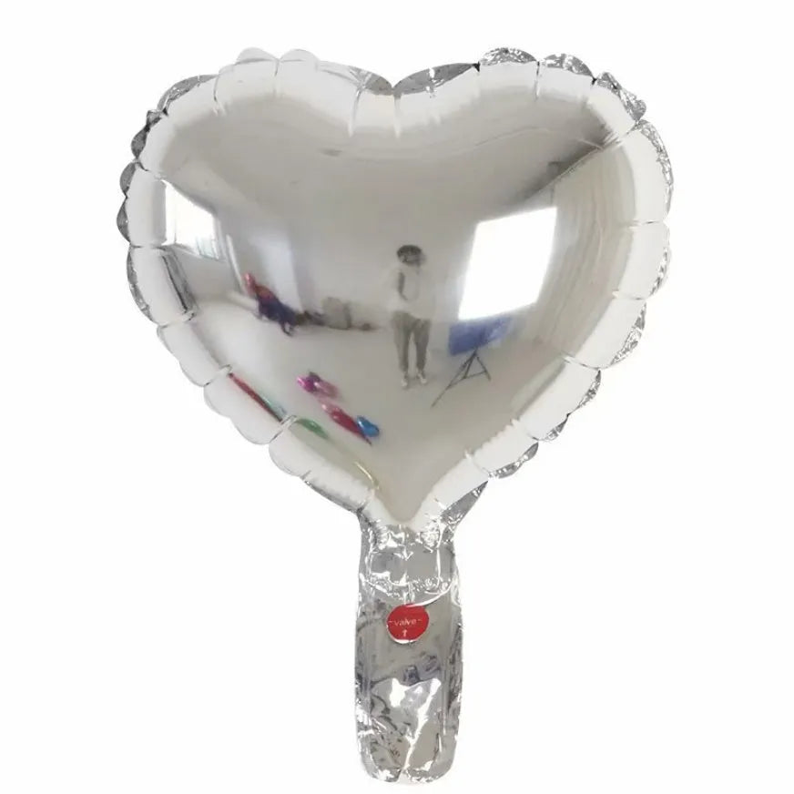 Set of five peach heart shaped aluminum foil balloons in metallic colours