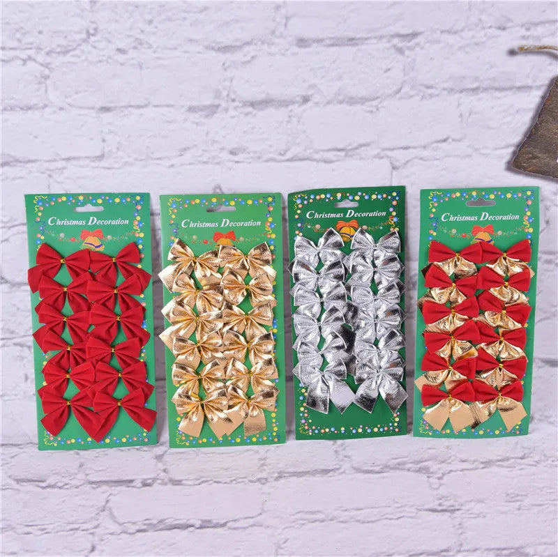 5 cm polyester Christmas bow decoration in gold, red, red gold and silver colour options