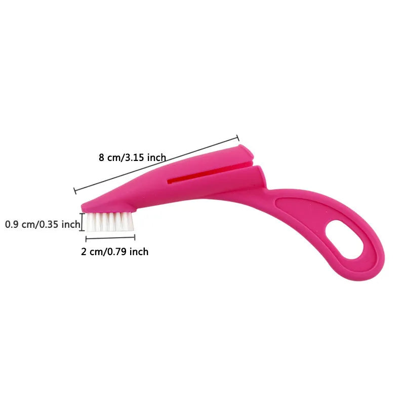 Red and white pet finger toothbrush with silicone bristles for cleaning dog and cat teeth
