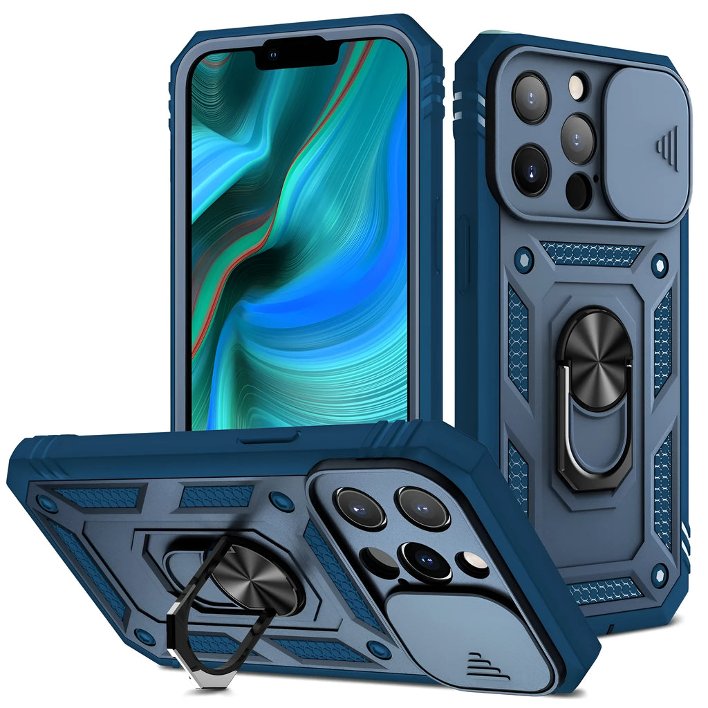 Magnetic iPhone case with sliding window bracket in two-tone colours