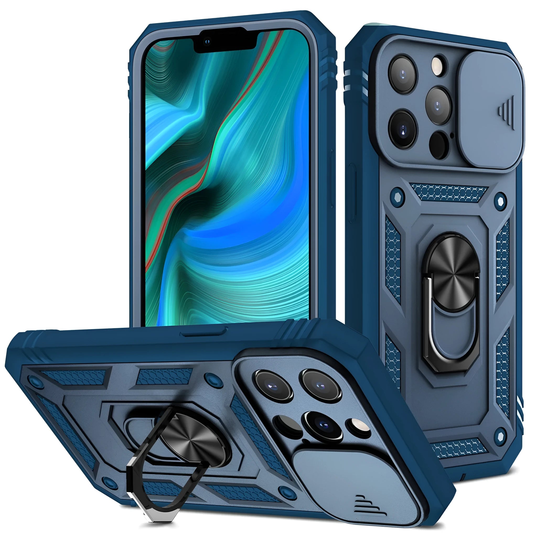 Magnetic iPhone case with sliding window bracket in two-tone colours