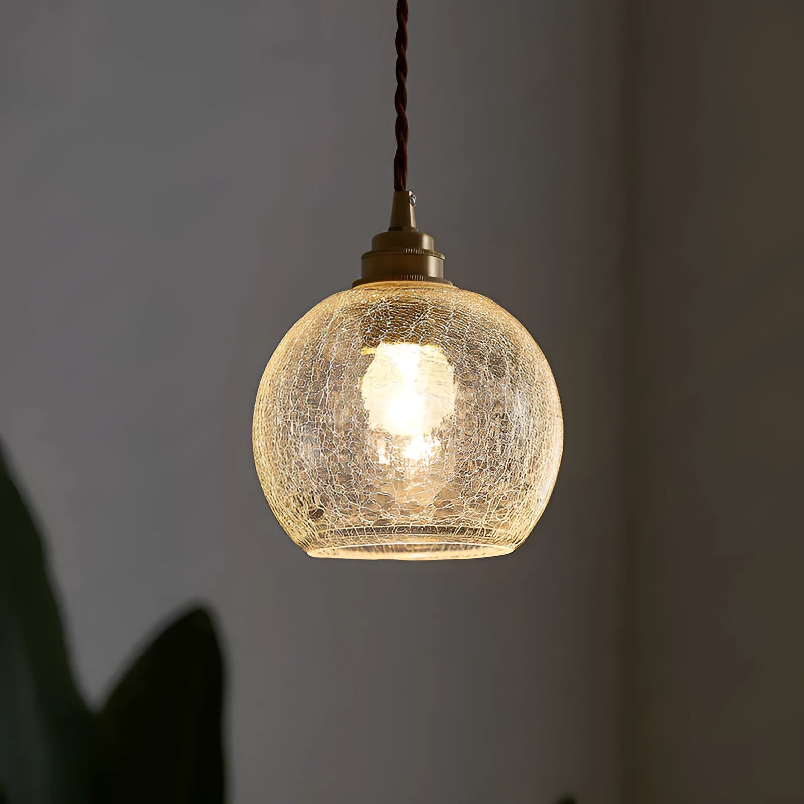Retro brass and glass ball ceiling chandelier with copper body and spherical shade