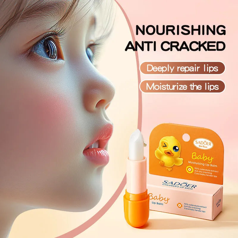 Anti-chapped lip moisturising lipstick in a tube, shown alongside text listing variants like Marigold, Hyaluronic Acid, and Watermelon.