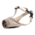 Pet dog anti-bite breathable mesh muzzle in khaki with drinking faucet opening, five sizes available