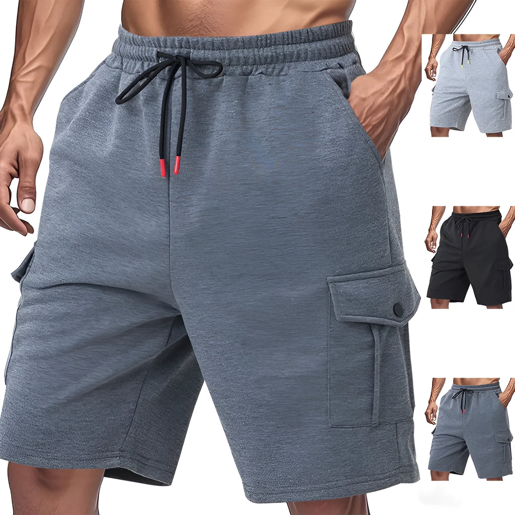 Terry fabric cargo shorts with multiple pockets in loose fit design for summer sports activities