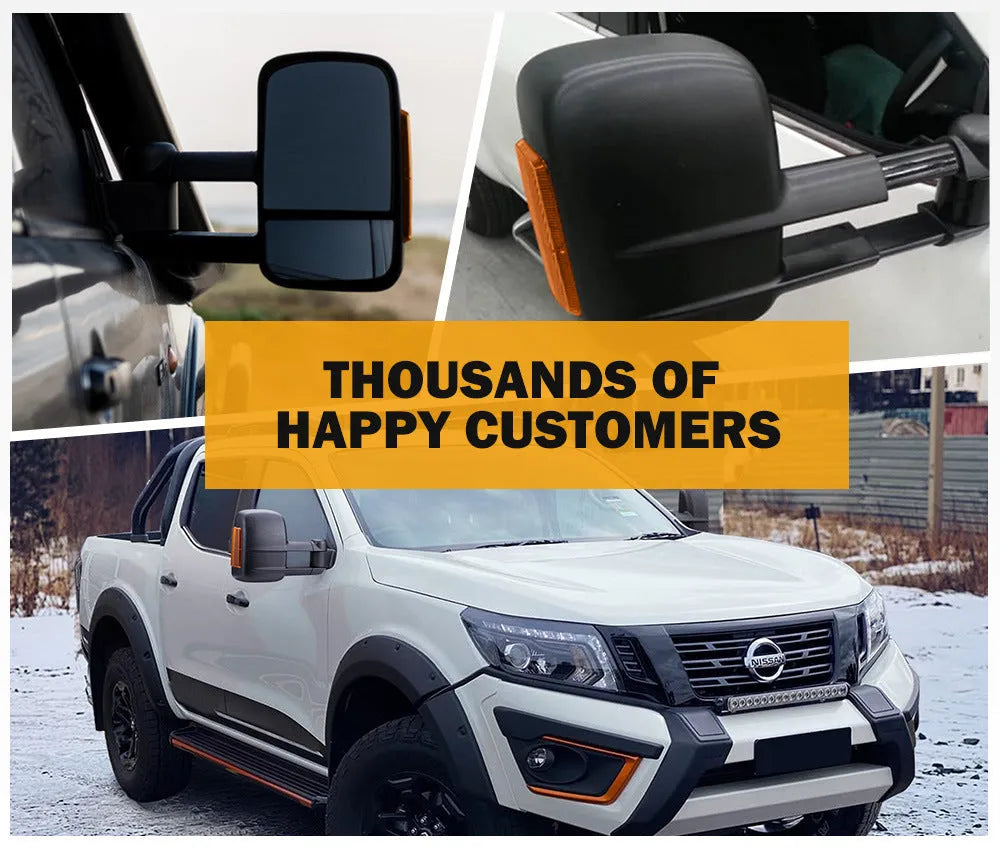Black exterior rear vision mirror with integrated indicator light for Nissan NP300 D23 2015-onwards