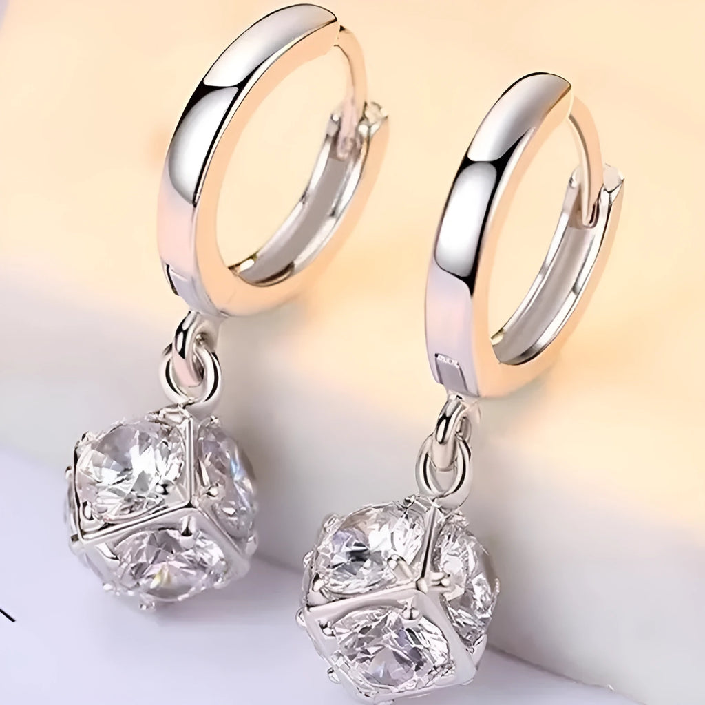 Women's copper geometric earrings with electroplated zircon finish in multiple colour variations