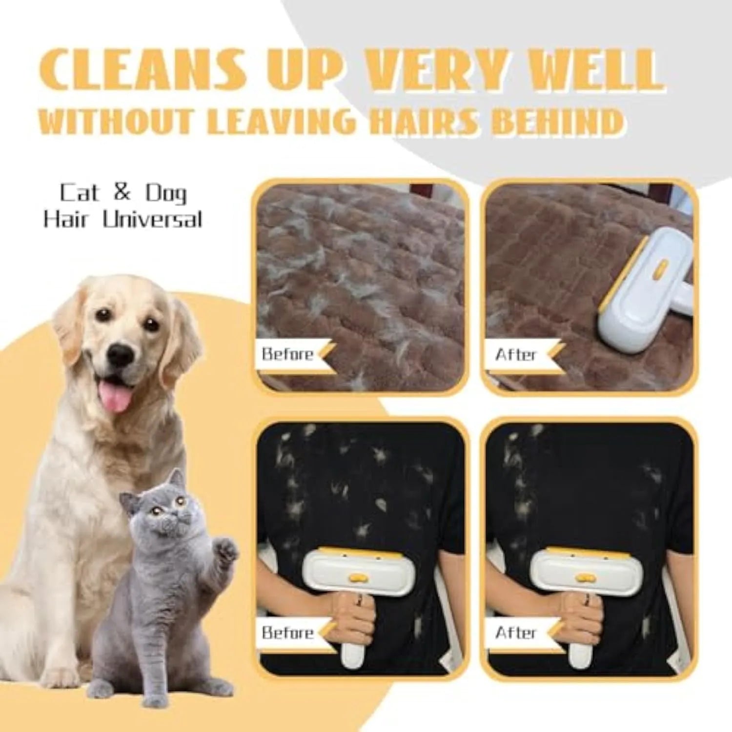 White portable pet hair remover roller with yellow duck design and polyester bristles for furniture and car seats