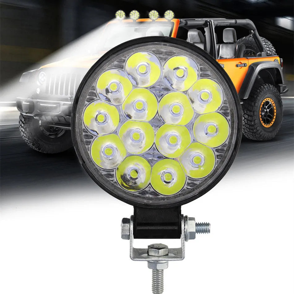 White LED car work light with aluminium housing and round design