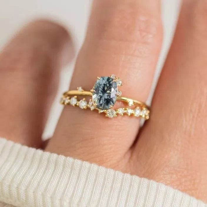 Gold plated flower shaped ring with green zircon stone in women's sizes UK 6 to 10