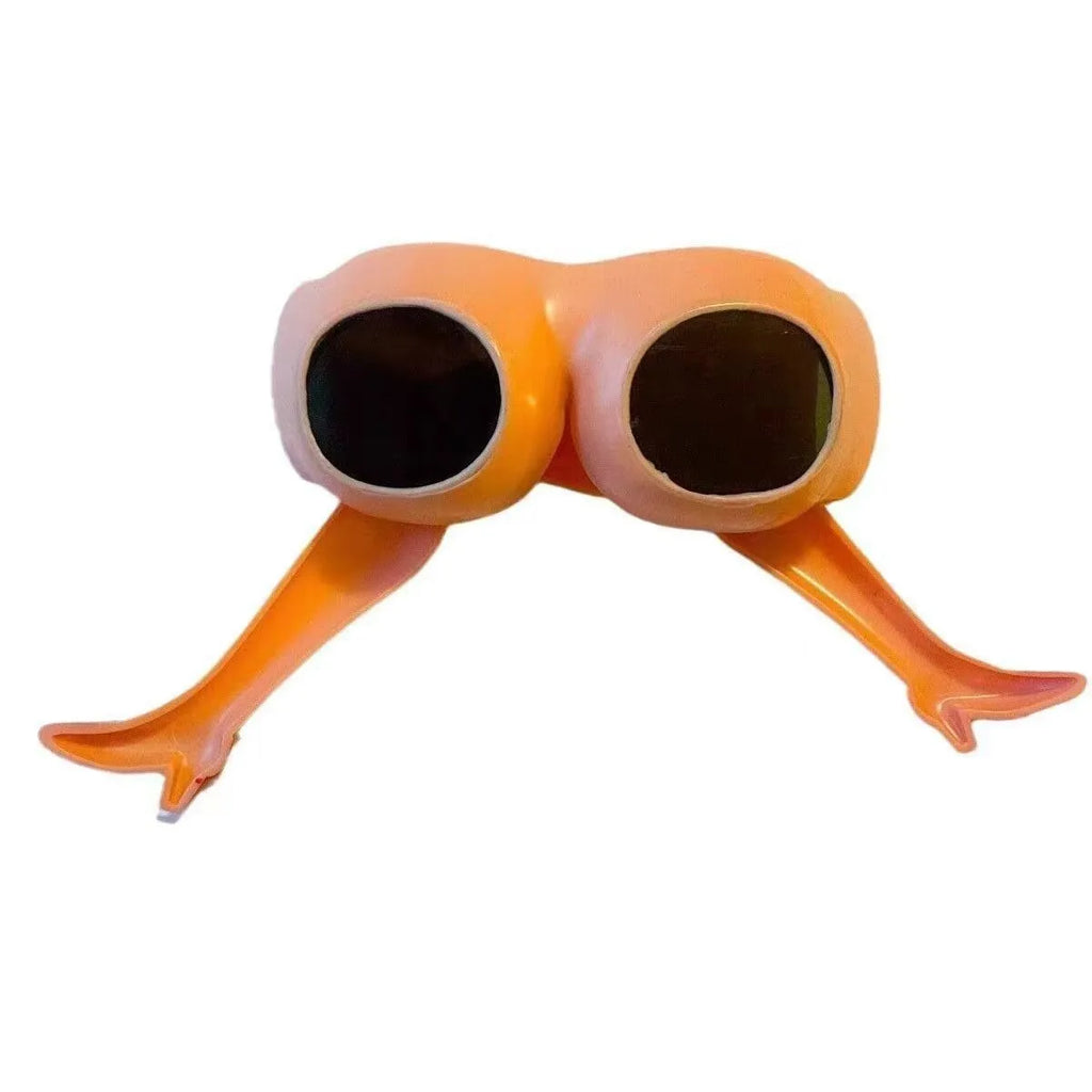 Orange oversized novelty plastic sunglasses for parties and travel.