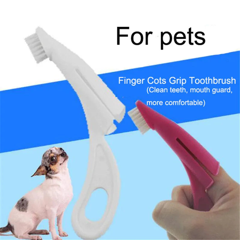 Red and white pet finger toothbrush with silicone bristles for cleaning dog and cat teeth