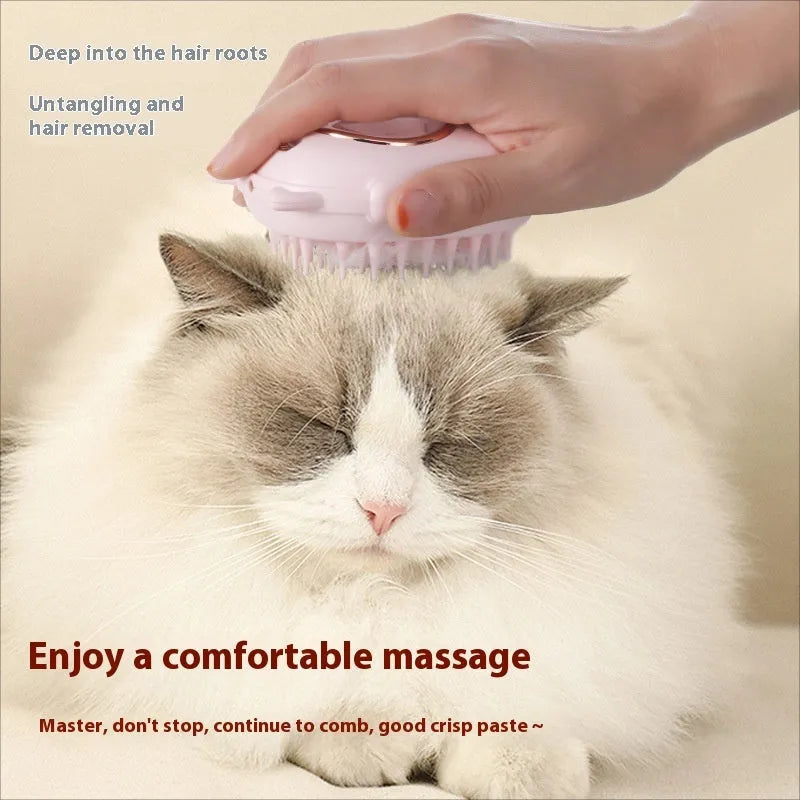 Pink and yellow pet comb with laser pointer for cat and dog grooming and play