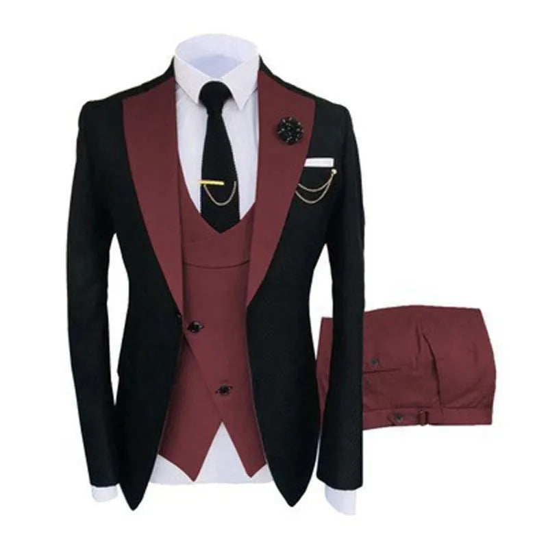 Men's slim fit three-piece business suit in cotton for weddings with vest and trousers