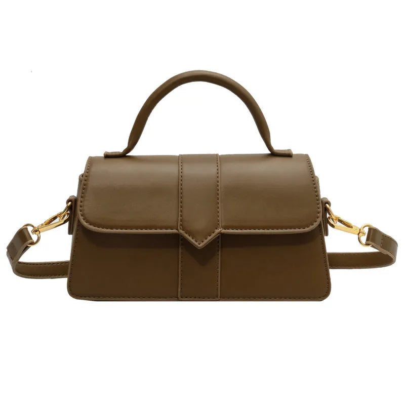 Women's beige PU leather messenger bag with sandwich pocket and file compartment