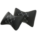Black quilted car headrest cushion with diamond pattern for neck support.