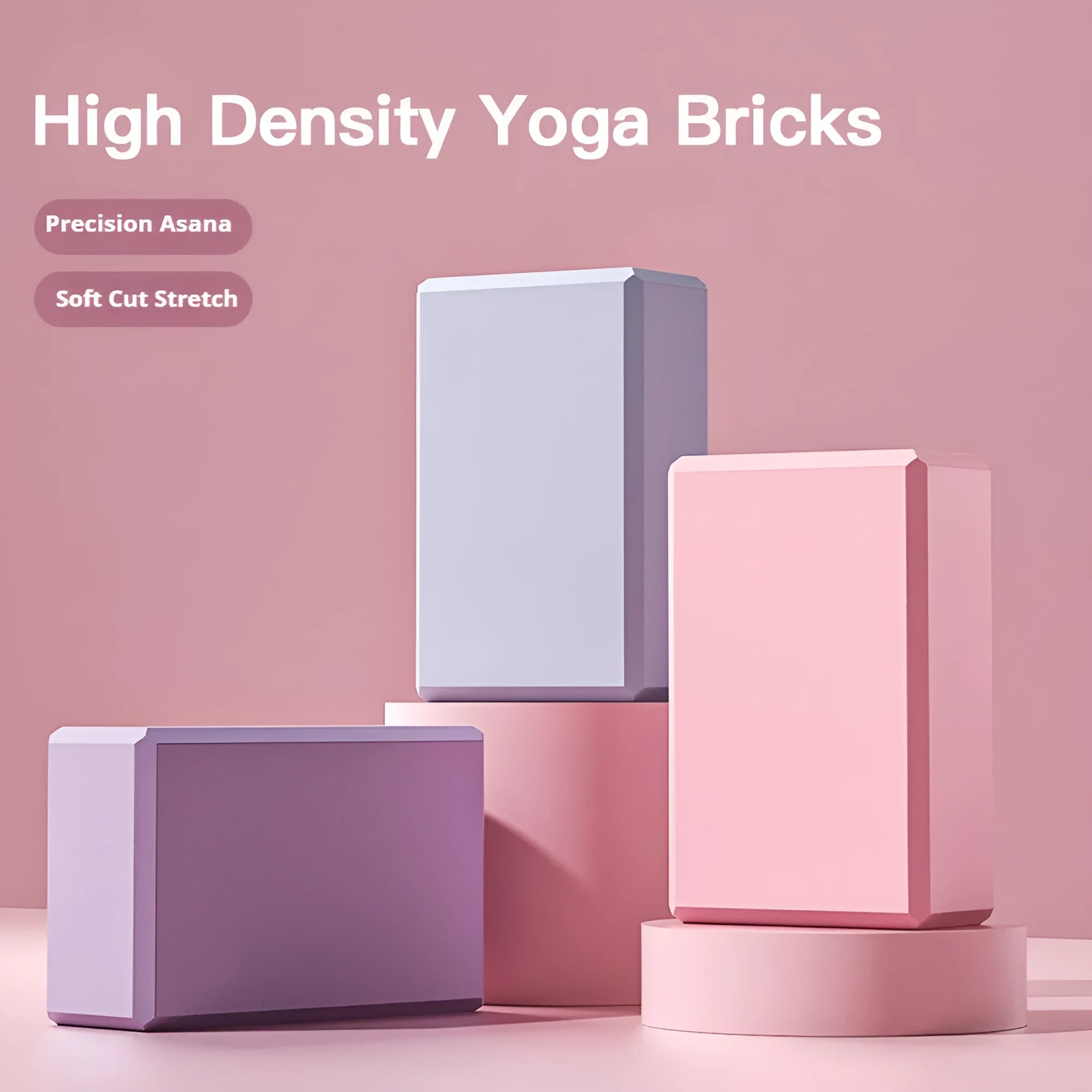 Blue high-density EVA foam yoga block showing ridged sides and hexagonal facets.