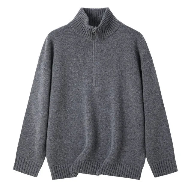 Women's loose lapel bandage dress top in wool blend, long sleeve pullover in black or grey