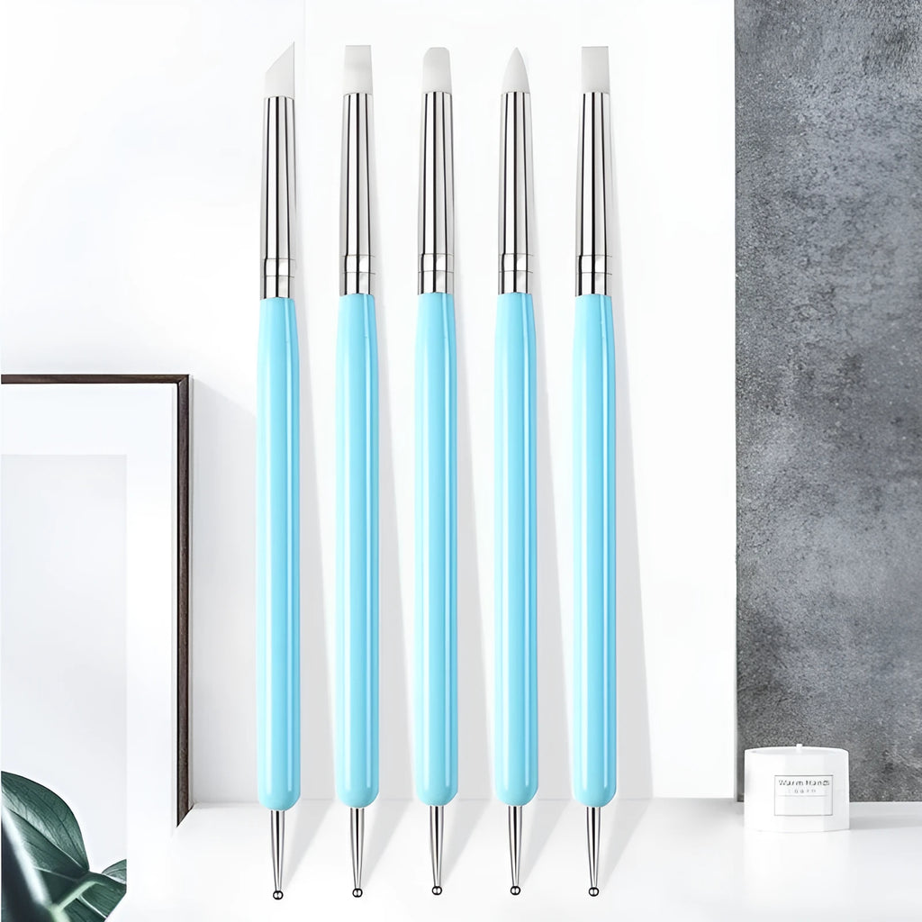 Blue silicone double point drill pen manicure set for nail art painting