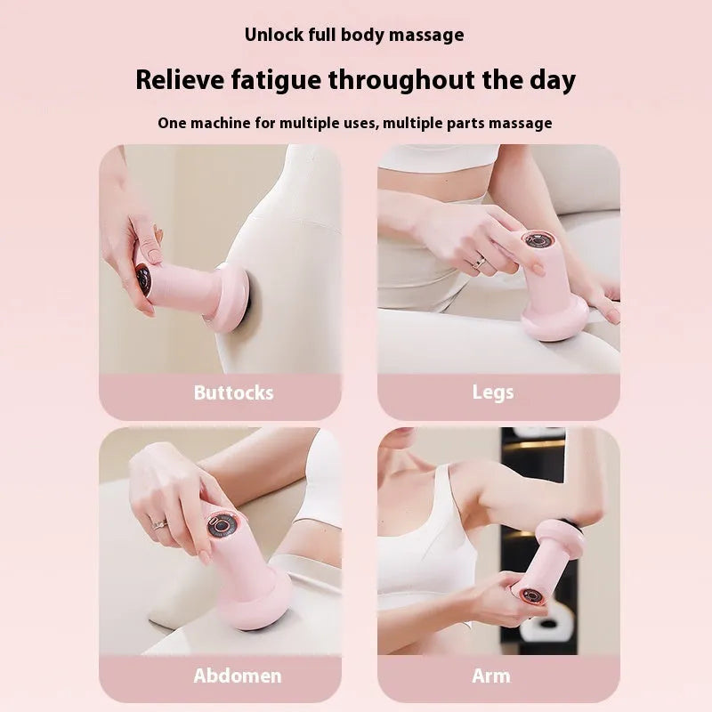 Pink, white, and black USB electric handheld massager for neck, back, and legs.