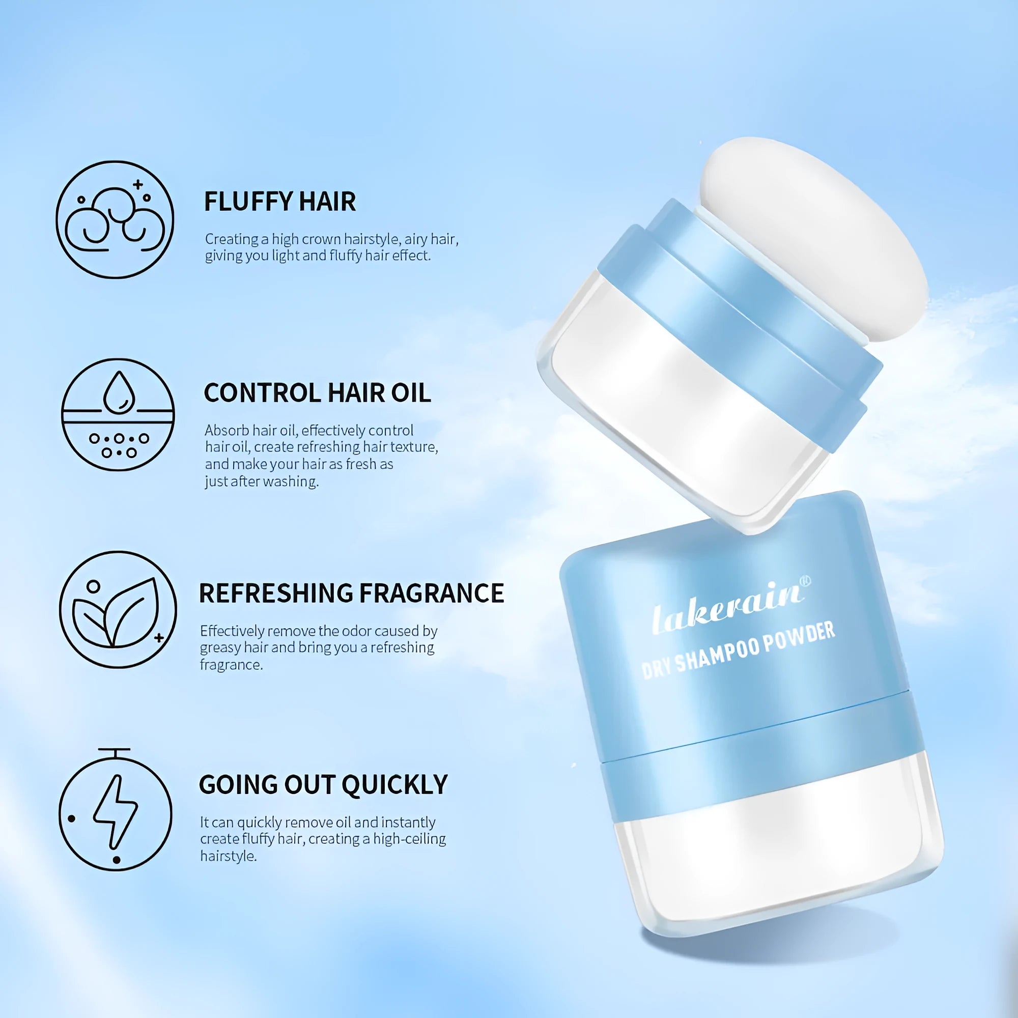 Disposable 5g sachet of no-rinse hair styling powder with Blue, Green, Red colour options