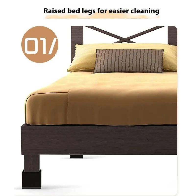 Four black plastic furniture foot mats for height adjustment of bed and sofa legs