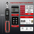 Digital display torque wrench with chrome-vanadium steel construction and triple warning indicators